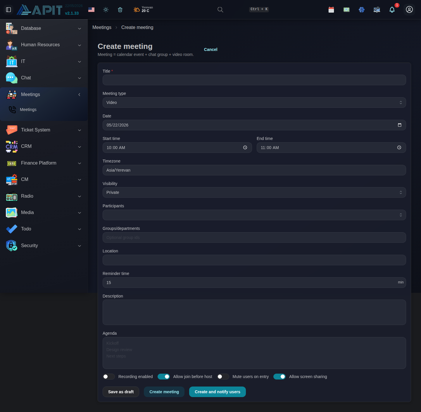 Meetings product view 2